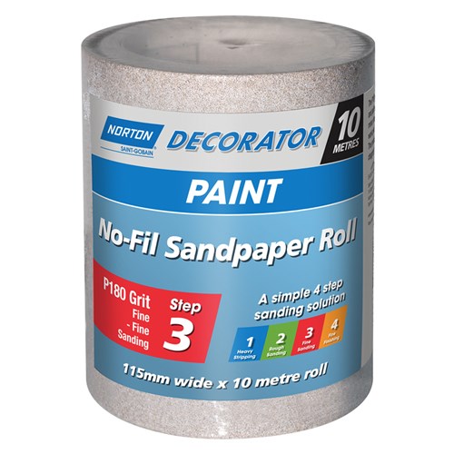 Norton No-Fil Sanding Roll for Paint 115mm x 10m (180 grit)